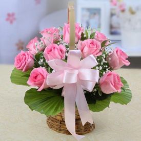 Pink Roses In basket