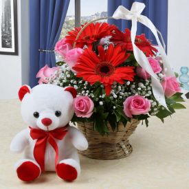 Mixed Flowers N Teddy Bear