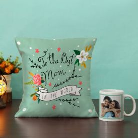 Personalized Mug with Cushion Hamper for Mom