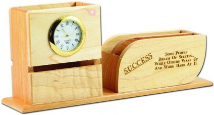 Pen stand with Visiting card stand and Clock