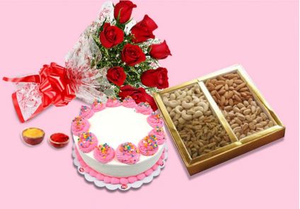 Cake, Dry Fruits and Flowers