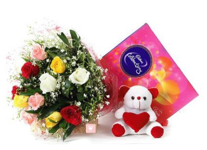 Mixed Rose, teddy and chocolate