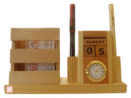 Pen Stand with Visiting card stand, Clock and Calender
