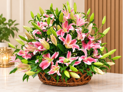 20 Pink lilies with Basket