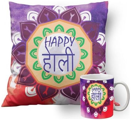 Holi Cushion with Mug