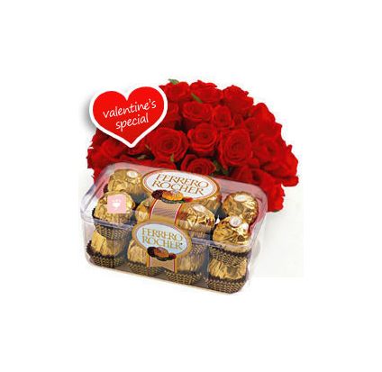 20 Red roses and 16 pcs Ferrero Rocher