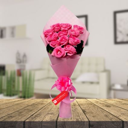 Pink rose & 2 layer bamboo with vase