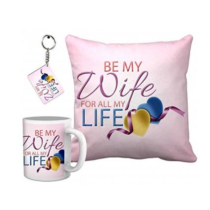 Karwa chauth gift for a beautiful Wife From Hubby Best Wife combo (Cushion,Coffee Mug, Keychain)