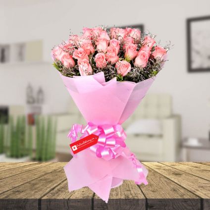 Pink Rose with bamboo & vase