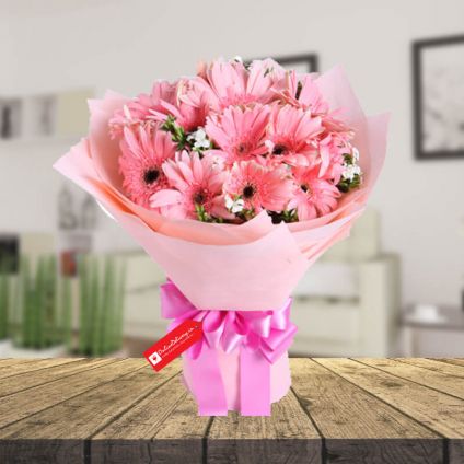 Pink Gerbera & 2 layer bamboo with vase