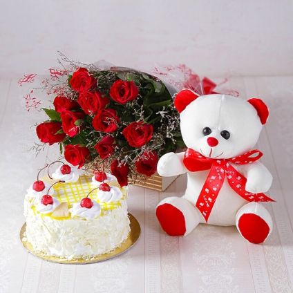 Cake, Flowers with soft toy