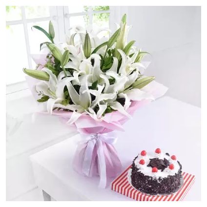 White Lilies With Cake