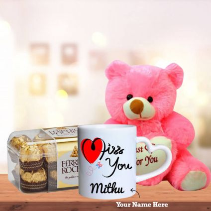 I Miss U Mugs with Teddy and 16 Pcs Ferrero Rocher