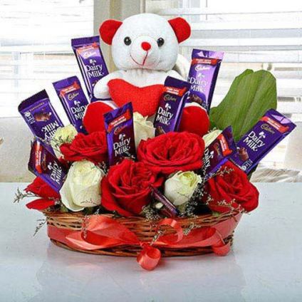 Chocolates with teddy arrangement