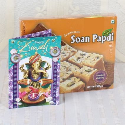 Soan Papdi with Diwali Greeting card