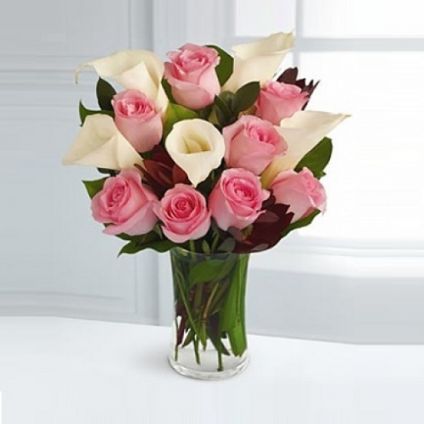 lily and Pink Rose in Vase