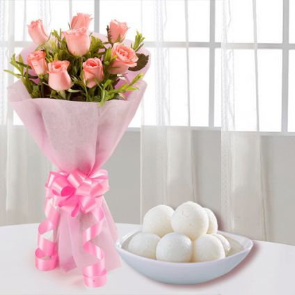 Pink roses with Loose Rasgulla