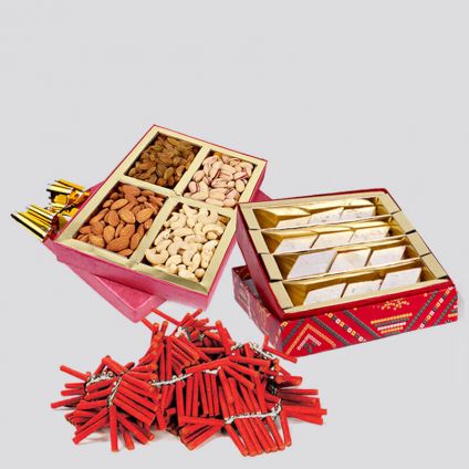 Diwali Fire Cracke, Kaju Katli with Dry Fruits