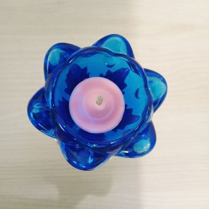 Rose Design Blue Candle Holder