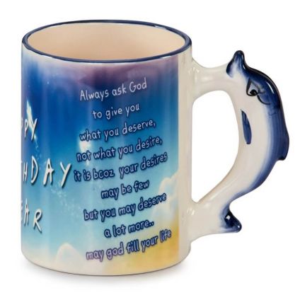 Happy Birthday Mugs with dolphin handle