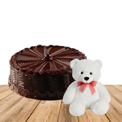 1 kg Double chocolate fresh cream cake with 6 inch teddy bear