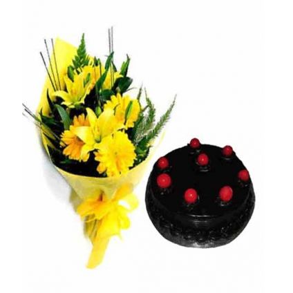 Yellow flowers With Truffle Cake