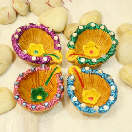 Multicolor Diya Set Of 4