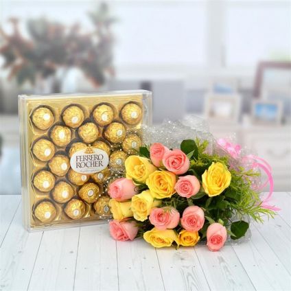 10 mixed roses and 24 ps Ferrero Rocher