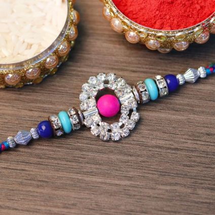 Stone Studded Golden Rakhi