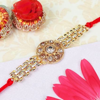 Gold Look Diamond Rakhi