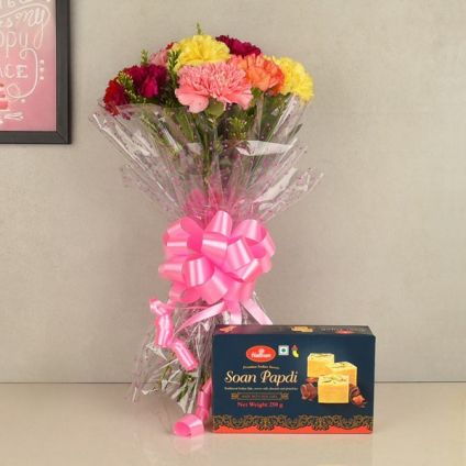 Carnations with Soan Papdi