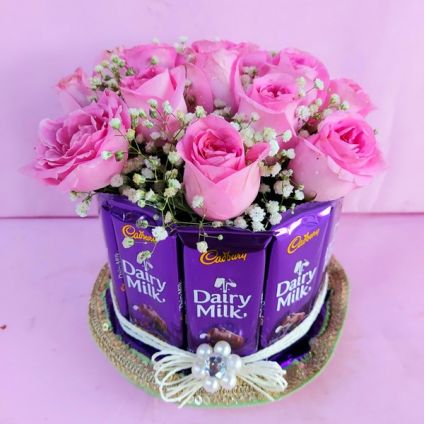Pink Roses with Dairy Milk