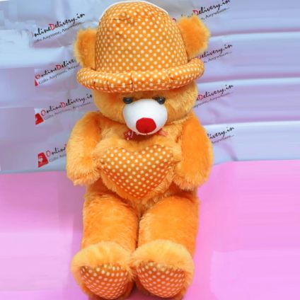 Brown Teddy Heart With Cap