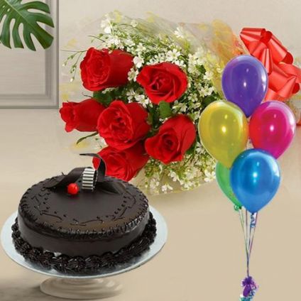 Roses, cake With balloons