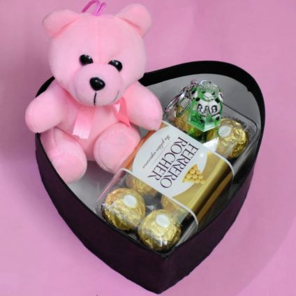 Ferrero Rocher N Teddy Beer With Heart Box