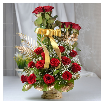 50 Red Roses with Basket