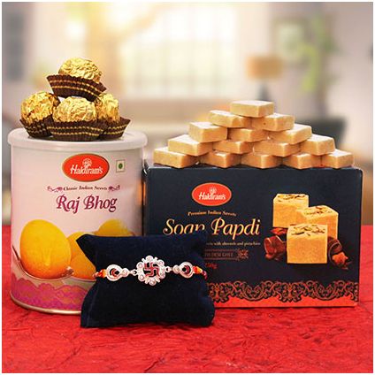 Haldiram's Soan Papdi, kaju Katli, Raj Bhog with Ferrero Rocher chocolates