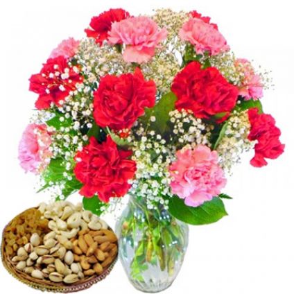 Bunch of Fresh Carnation with Dry Fruits