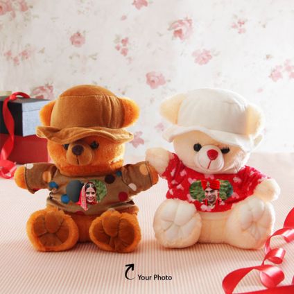 2 Photos Personalized Teddy Couple