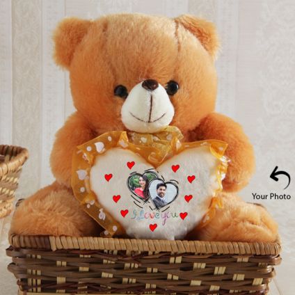 Two Photos Personalized Brown Teddy