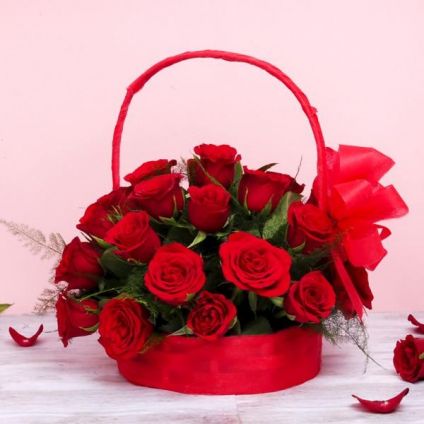 Basket of 25 Red Roses