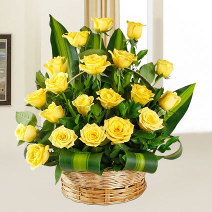 Basket of yellow roses