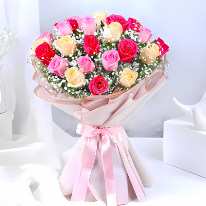 30 Mixed roses with paper packing
