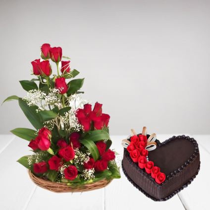cute flower basket with chocolate cake