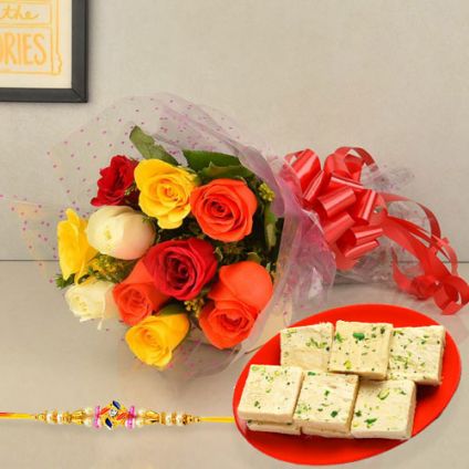 Mixed flowers, Soan Papdi & Rakhi