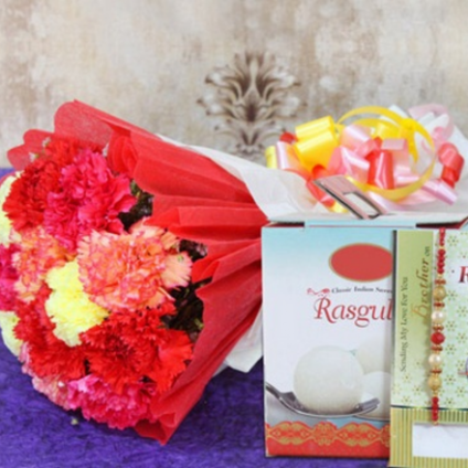 mix flowers, 1 kg laddu and designer rakhi