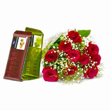 Cadbury Temptation Bars with 12 Red Roses Bunch