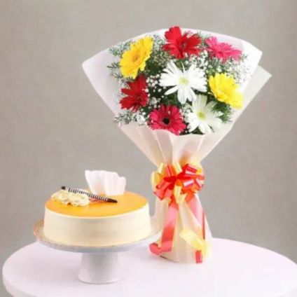 Mixed Gerbera and Butterscotch Cake
