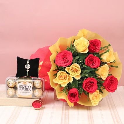 Stunning Mixed Roses N Rakhi