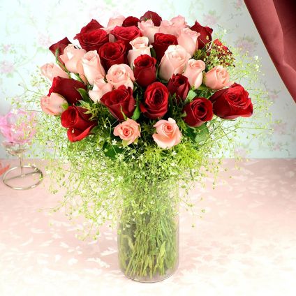 Baby Pink N Rose With Vase